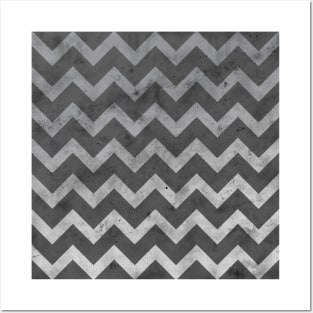 Gray white vintage chevron pattern lines retro distressed Posters and Art